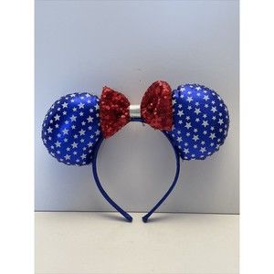 Disney Parks Minnie Mouse Sequin USA AMERICA Stars & Stripes Ears Headband
